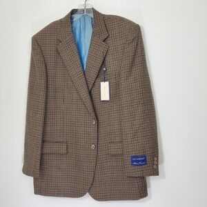 NWT Alan Flusser 100% Lambswool Imported Fabric Houndstooth Blazer, Size 46 Reg